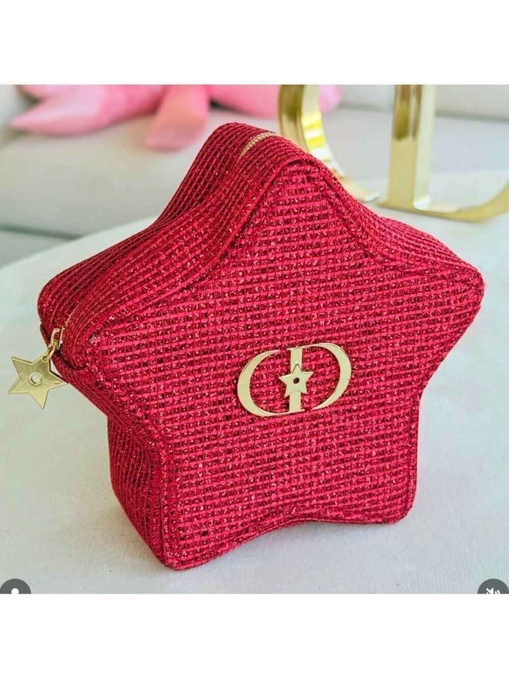 Dior Lunar New Year Red Star Makeup Bag Cosmetic Pouch Mini New Authentic